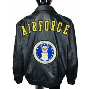 Vintage USA Leather Patriotic Embroidered Flag USA Airforce Bomber Jacket 3XL